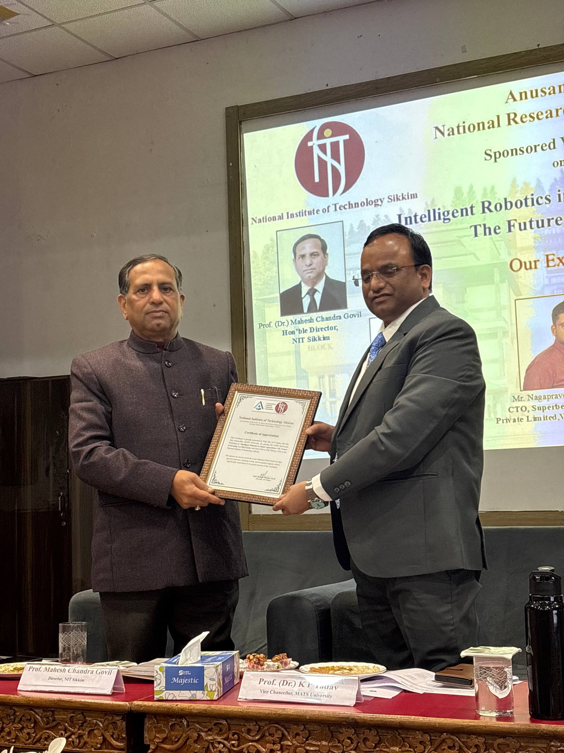 Certificate of Appreciation at NIT Sikkim